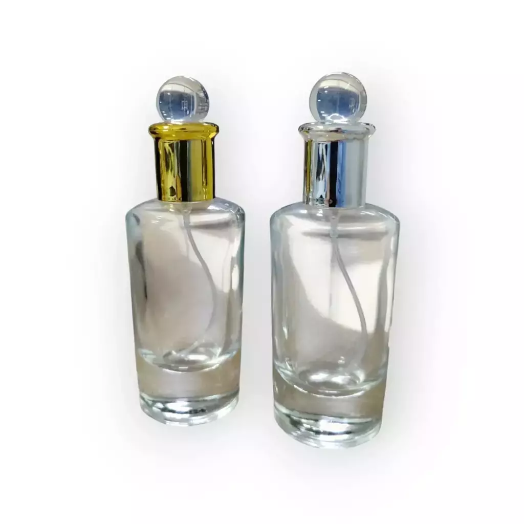 Vidro Perfume Torre 50 ml com Válvula Luxo Prata Ou Ouro e Sobretampa Luxo