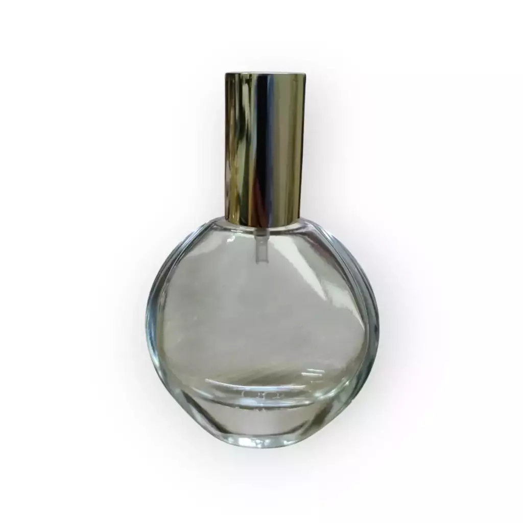 Vidro Perfume Oval 60 ml com Válvula Spray Luxo Prata/Ouro com Tampa Total Vidro Perfume Oval 60 ml com Válvula Spray Lu
