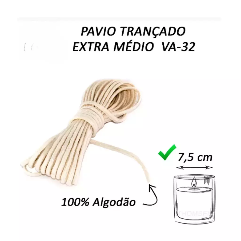 Pavio Trançado VA-32 Extra Médio - Sem Fio de Cobre - 2 metros