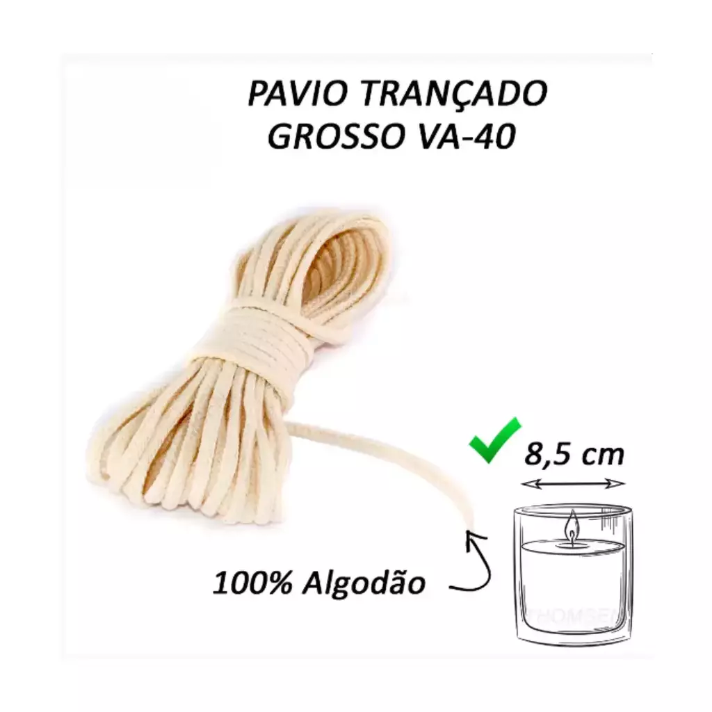 Pavio Trançado VA-40 Grosso - Sem Fio de Cobre - 2 metros