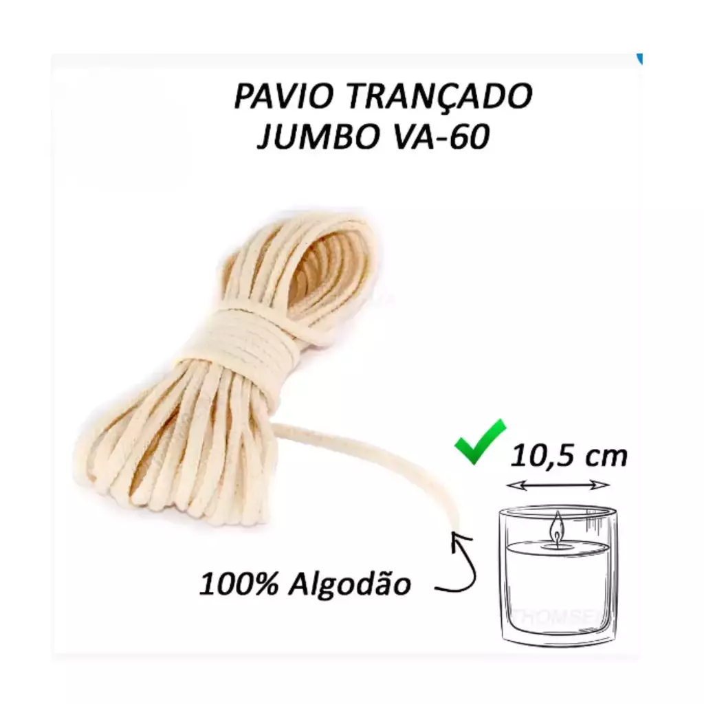 Pavio Trançado VA-60 Jumbo - Sem Fio de Cobre - 2 metros