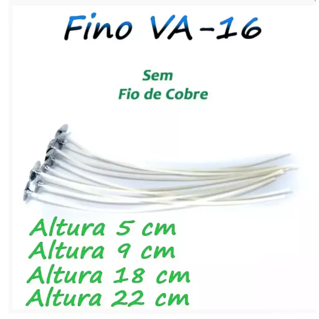 Pavio Parafinado Fino VA-16 - Sem Fio de Cobre - 10 unidades Pavio Parafinado Fino VA-16 - Sem Fio de Cobre - 10 unidade