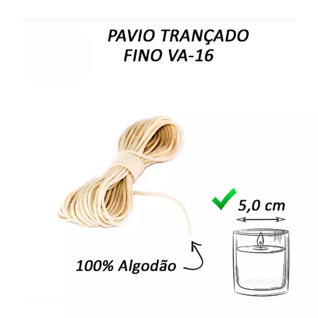 Pavio Trançado VA-16 Fino - Sem Fio de Cobre - 2 metros