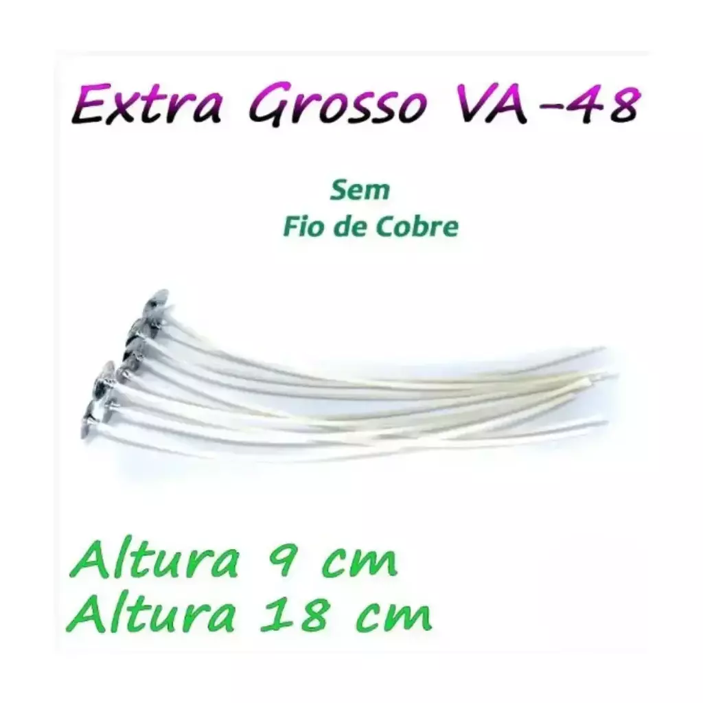 Pavio Parafinado Extra Grosso VA-48 - Pacote com 10 unidades