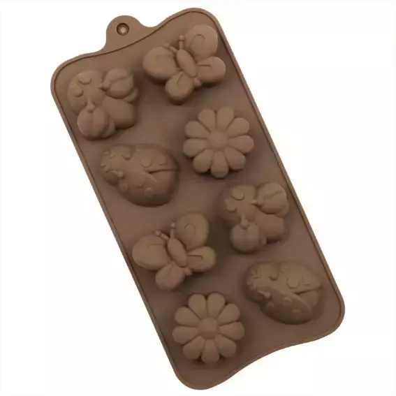 Molde de Silicone Jardim - Joaninha, Borboleta, Abelha e Flor (8 Cavidades)