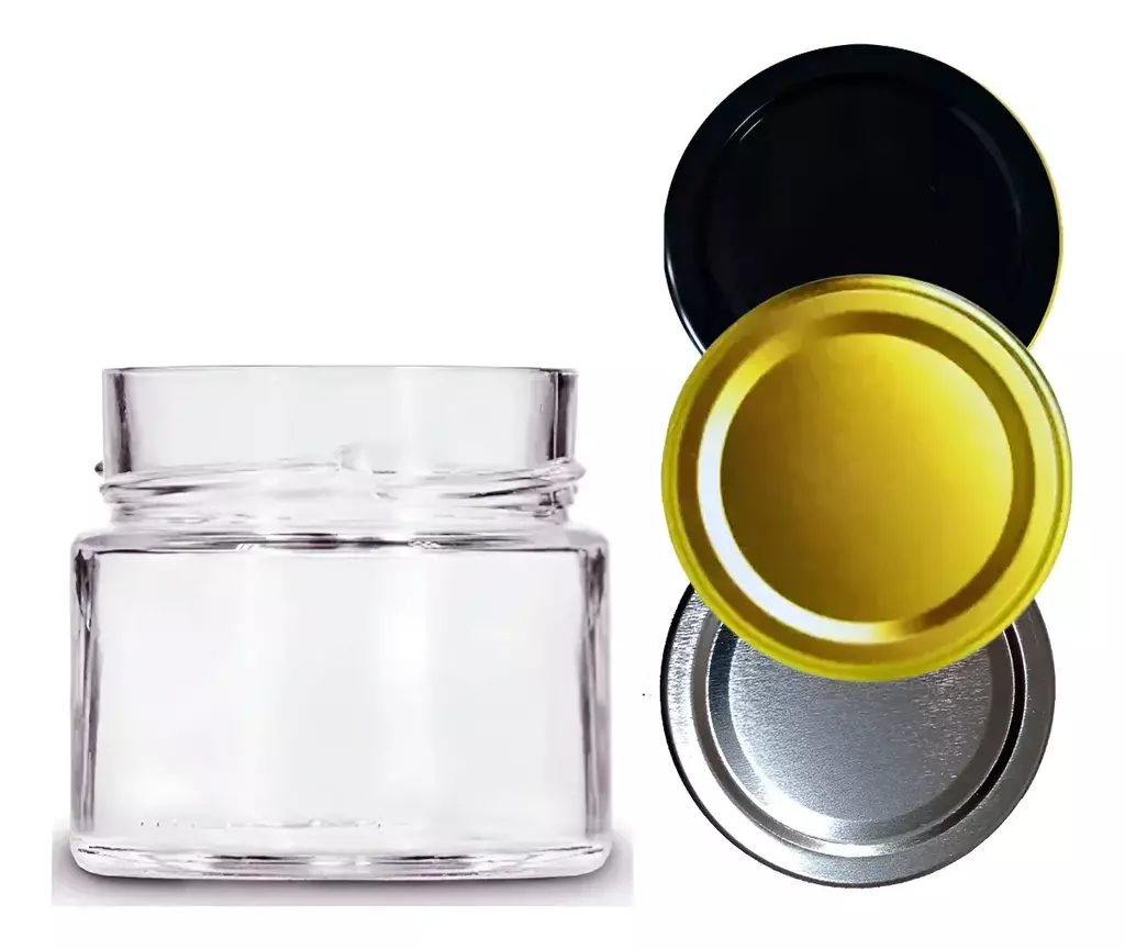 Vidro Pote Pianezza 200 ml Tampa Metal Vermelha, Ouro e Prata