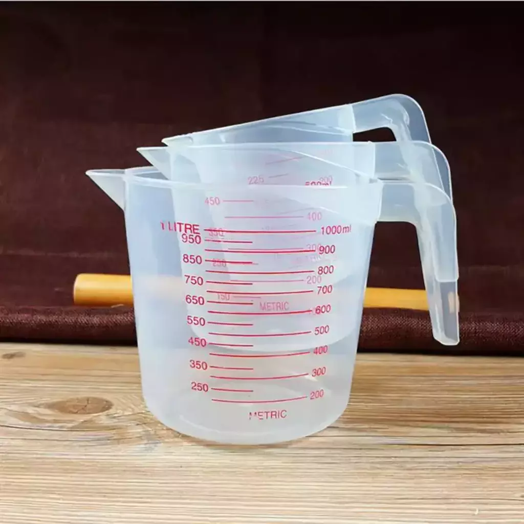 Conjunto com 6 Copos Medidores de Plástico Transparente - 20 ml a 1.000 ml