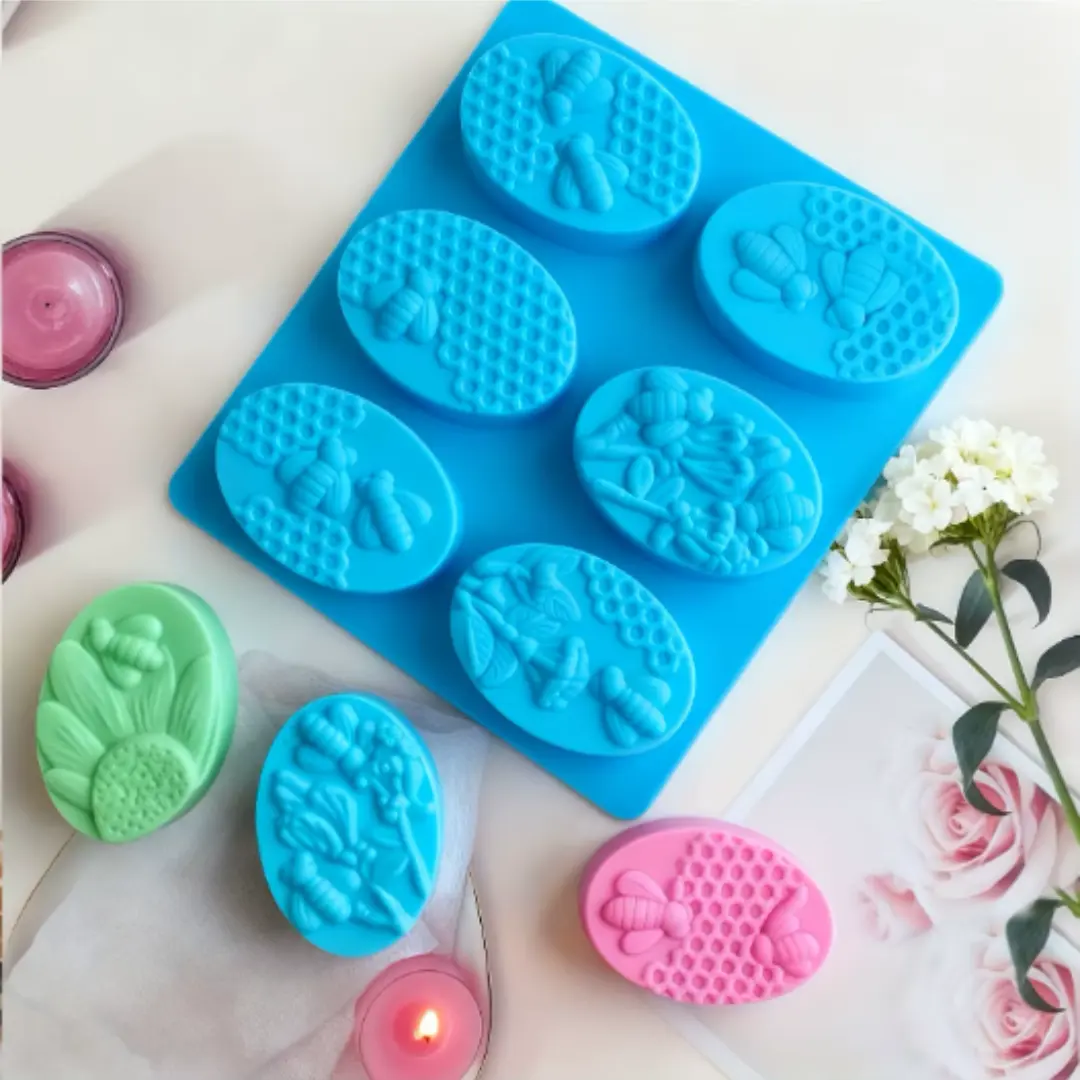 Molde de sabonete de silicone ninho de abelha de 6 câmaras Retangular